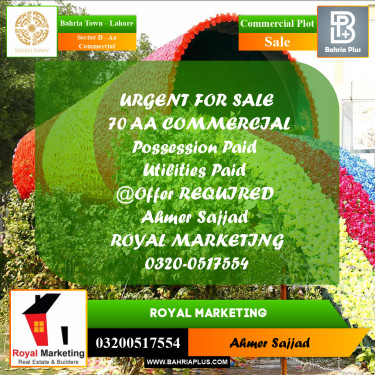 Commercial Plot for Sale in Sector D - AA Commercial -  Bahria Town, Lahore - (BP-272551)