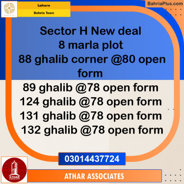 8 Marla Residential Plot for Sale in Bahria Town, Lahore - (BP-272581)
