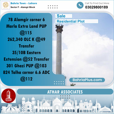 10 Marla Residential Plot for Sale in Sector F - Alamgir Block -  Bahria Town, Lahore - (BP-272582)