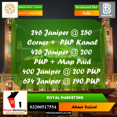 Residential Plot for Sale in Sector C - Janiper Block -  Bahria Town, Lahore - (BP-272607)