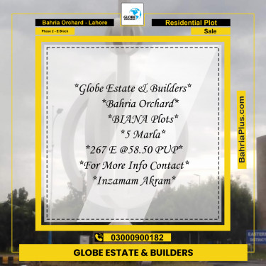 5 Marla Residential Plot for Sale in Phase 2 - E Block -  Bahria Orchard, Lahore - (BP-272661)