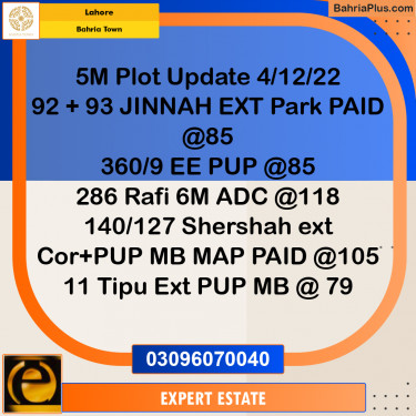 5 Marla Residential Plot for Sale in Bahria Town, Lahore - (BP-272678)