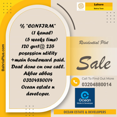 Residential Plot for Sale in Bahria Town, Lahore - (BP-272692)