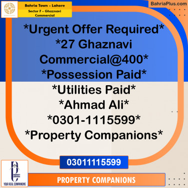5 Marla Commercial Plot for Sale in Sector F - Ghaznavi Commercial -  Bahria Town, Lahore - (BP-272732)