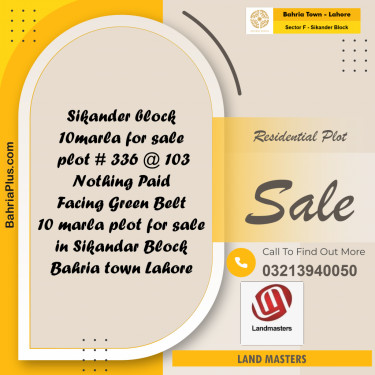 10 Marla Residential Plot for Sale in Sector F - Sikander Block -  Bahria Town, Lahore - (BP-272736)