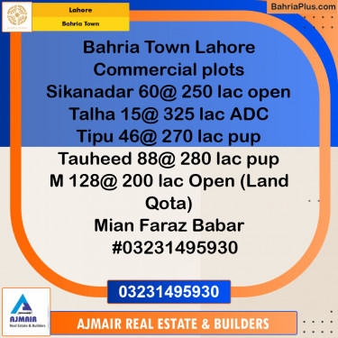 Commercial Plot for Sale in Bahria Town, Lahore - (BP-272746)