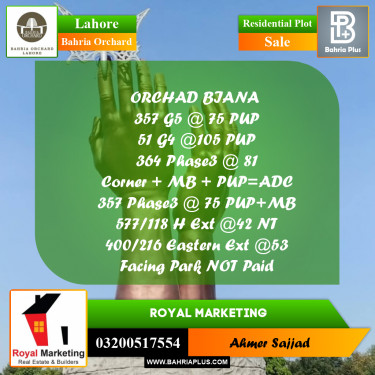 Residential Plot for Sale in Bahria Orchard, Lahore - (BP-272753)