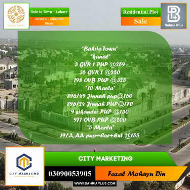 10 Marla Residential Plot for Sale in Sector F - Sikander Block -  Bahria Town, Lahore - (BP-272773)