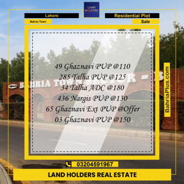 Residential Plot for Sale in Bahria Town, Lahore - (BP-273006)