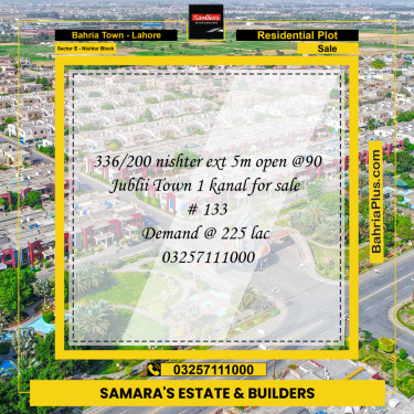 1 Kanal Residential Plot for Sale in Sector E - Nishtar Block -  Bahria Town, Lahore - (BP-273040)