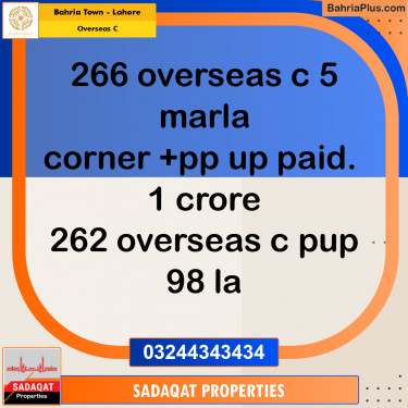 5 Marla Residential Plot for Sale in Overseas C -  Bahria Town, Lahore - (BP-273069)