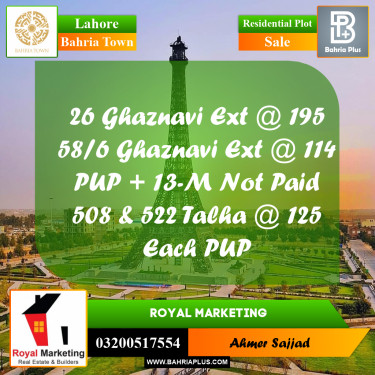 Residential Plot for Sale in Bahria Town, Lahore - (BP-273076)