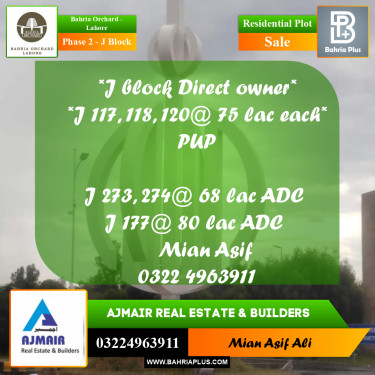 Residential Plot for Sale in Phase 2 - J Block -  Bahria Orchard, Lahore - (BP-273089)