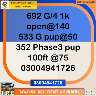 1 Kanal Residential Plot for Sale in Phase 4 - G4 Block -  Bahria Orchard, Lahore - (BP-273103)