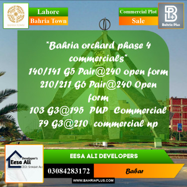 Commercial Plot for Sale in Bahria Town, Lahore - (BP-273109)