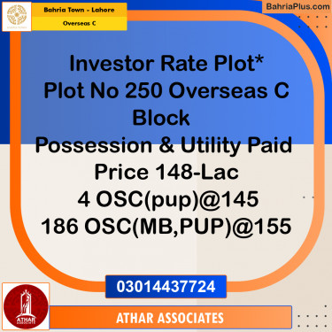 10 Marla Residential Plot for Sale in Overseas C -  Bahria Town, Lahore - (BP-273122)
