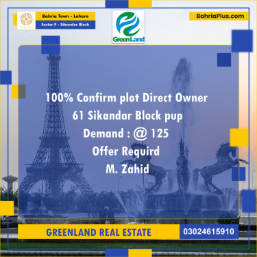 10 Marla Residential Plot for Sale in Sector F - Sikander Block -  Bahria Town, Lahore - (BP-273193)