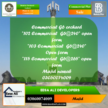 Commercial Plot for Sale in Phase 4 - G6 Commercial -  Bahria Orchard, Lahore - (BP-273204)