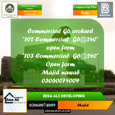 Commercial Plot for Sale in Phase 4 - G6 Commercial -  Bahria Orchard, Lahore - (BP-273216)