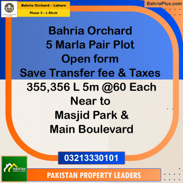 5 Marla Residential Plot for Sale in Phase 2 - L Block -  Bahria Orchard, Lahore - (BP-273237)