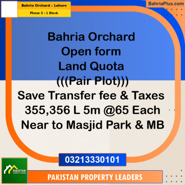 5 Marla Residential Plot for Sale in Phase 2 - L Block -  Bahria Orchard, Lahore - (BP-273238)