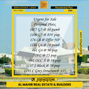 Residential Plot for Sale in Phase 4 - G5 Block -  Bahria Orchard, Lahore - (BP-273245)
