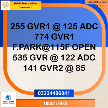10 Marla Residential Plot for Sale in Golf Phase 1 -  Bahria Town, Lahore - (BP-273247)