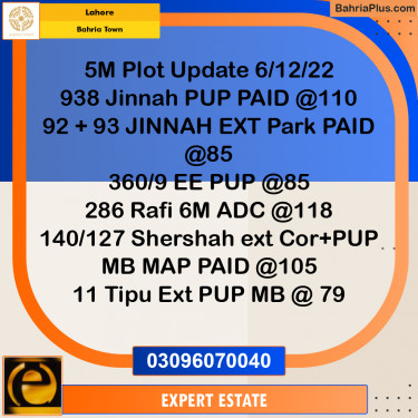 5 Marla Residential Plot for Sale in Bahria Town, Lahore - (BP-273252)