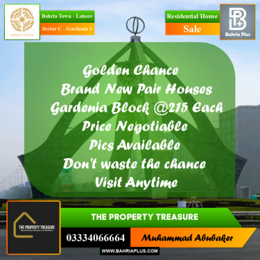 5 Marla Residential House for Sale in Sector C - Gardenia 1 -  Bahria Town, Lahore - (BP-273277)