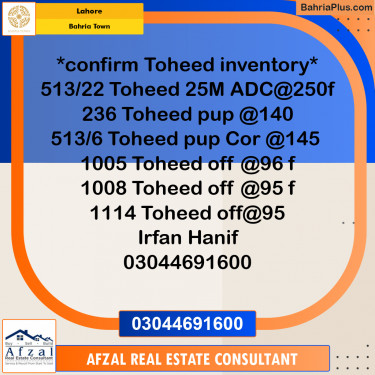 Residential Plot for Sale in Bahria Town, Lahore - (BP-273278)