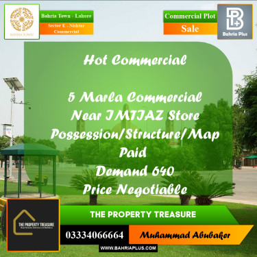 5 Marla Commercial Plot for Sale in Sector E - Nishtar Commercial -  Bahria Town, Lahore - (BP-273298)