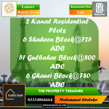 2 Kanal Residential Plot for Sale in Bahria Town, Lahore - (BP-273304)