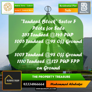 Residential Plot for Sale in Sector F - Tauheed Block -  Bahria Town, Lahore - (BP-273315)