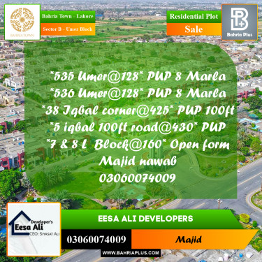 Residential Plot for Sale in Sector B - Umer Block -  Bahria Town, Lahore - (BP-273318)