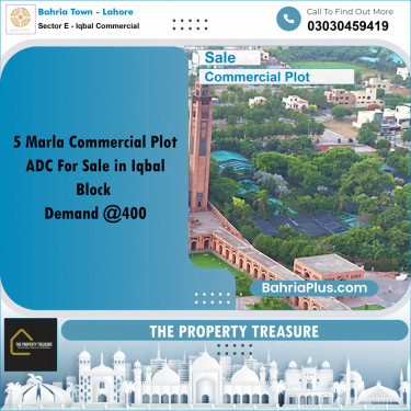 5 Marla Commercial Plot for Sale in Sector E - Iqbal Commercial -  Bahria Town, Lahore - (BP-273344)