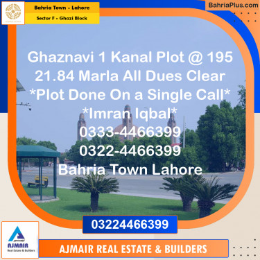 1 Kanal Residential Plot for Sale in Sector F - Ghazi Block -  Bahria Town, Lahore - (BP-273365)