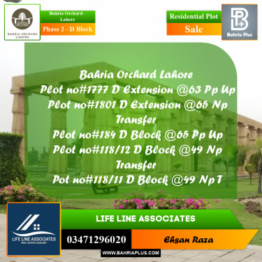 8 Marla Residential Plot for Sale in Phase 2 - D Block -  Bahria Orchard, Lahore - (BP-273379)