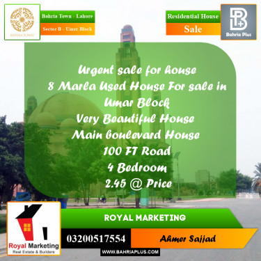 8 Marla Residential House for Sale in Sector B - Umer Block -  Bahria Town, Lahore - (BP-273388)