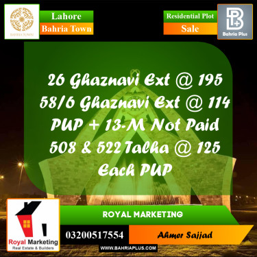 Residential Plot for Sale in Bahria Town, Lahore - (BP-273430)