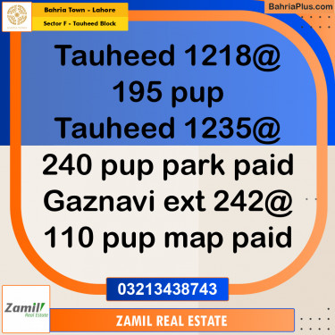 1 Kanal Residential Plot for Sale in Sector F - Tauheed Block -  Bahria Town, Lahore - (BP-273435)