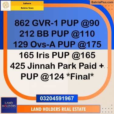 Residential Plot for Sale in Bahria Town, Lahore - (BP-273520)