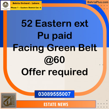 Residential Plot for Sale in Phase 1 - Eastern District Ext. II -  Bahria Orchard, Lahore - (BP-273601)