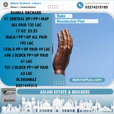10 Marla Residential Plot for Sale in Phase 1 - Central District -  Bahria Orchard, Lahore - (BP-273663)
