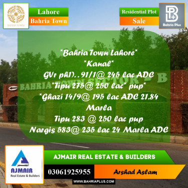 Residential Plot for Sale in Bahria Town, Lahore - (BP-273689)