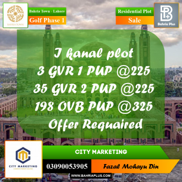 1 Kanal Residential Plot for Sale in Golf Phase 1 -  Bahria Town, Lahore - (BP-273695)