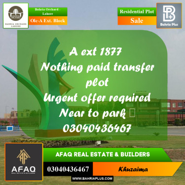 5 Marla Residential Plot for Sale in OLC-A Ext. Block -  Bahria Orchard, Lahore - (BP-273719)