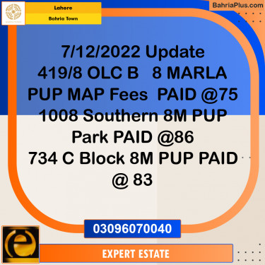 8 Marla Residential Plot for Sale in Bahria Town, Lahore - (BP-273726)