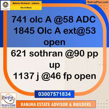 5 Marla Residential Plot for Sale in OLC-A Block -  Bahria Orchard, Lahore - (BP-273741)
