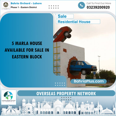 5 Marla Residential House for Sale in Phase 1 - Eastern District -  Bahria Orchard, Lahore - (BP-273752)