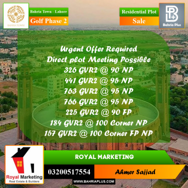 Residential Plot for Sale in Golf Phase 2 -  Bahria Town, Lahore - (BP-273771)